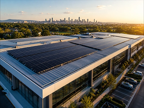 Business owner reviewing energy savings from commercial solar installation