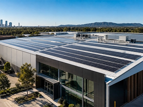 Commercial solar panels installed on an Australian industrial rooftop
